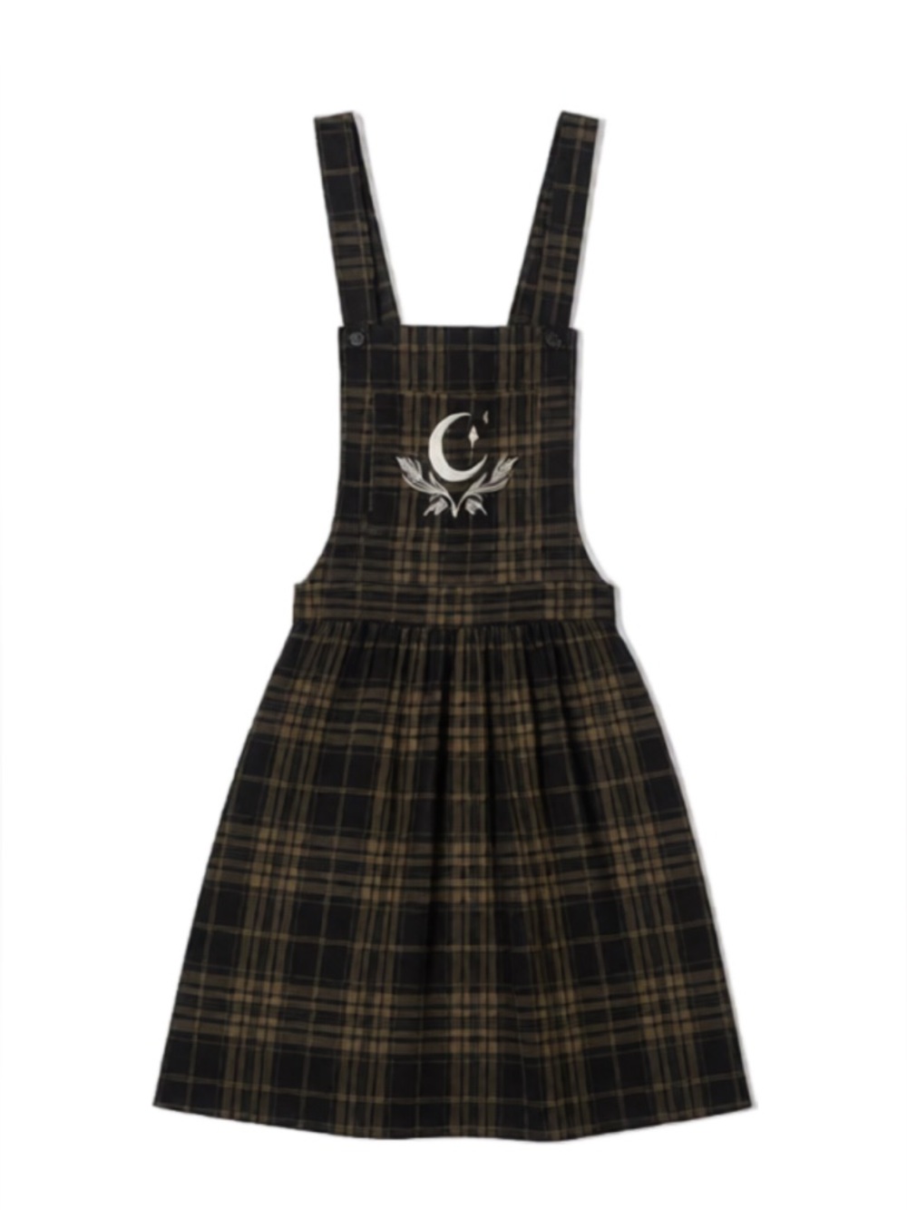 Disturbia Black and Brown Plaid Pinafore Dress with Moon Graphic